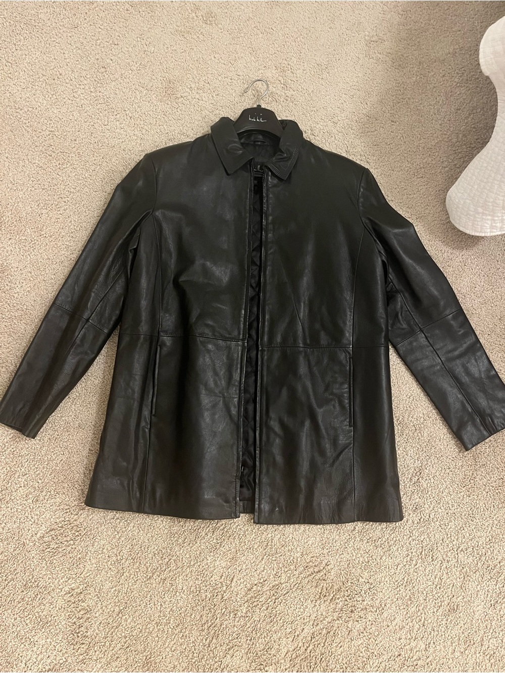 Women's Black Leather Coat - Classic Collared Jacket